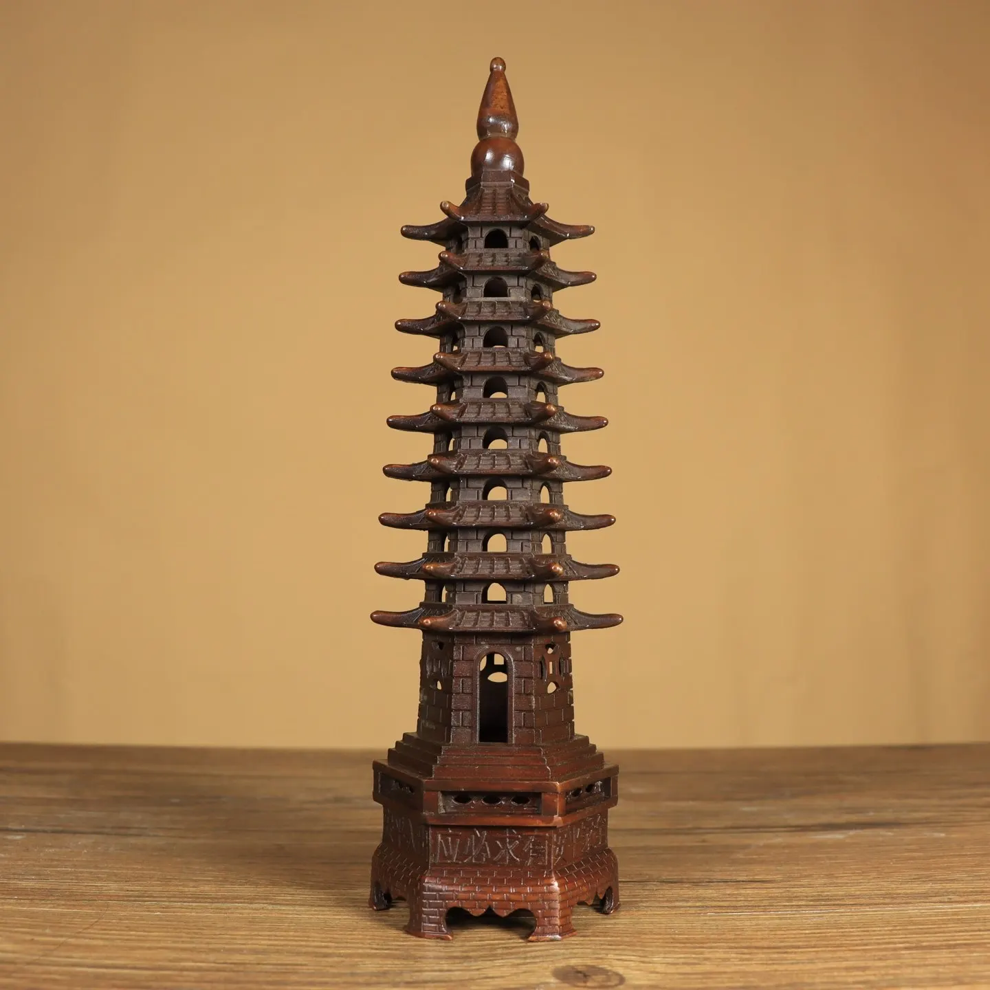 Vintage Brass Wenchang Pagoda Statue Nine Level Feng Shui Tower for Study Desk Office Home Decor Craft Blessing Gift
