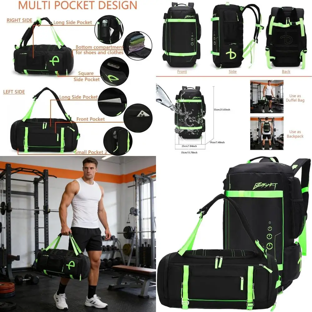 

40L Waterproof Large Convertible Gym and Travel Backpack with Shoe Compartment