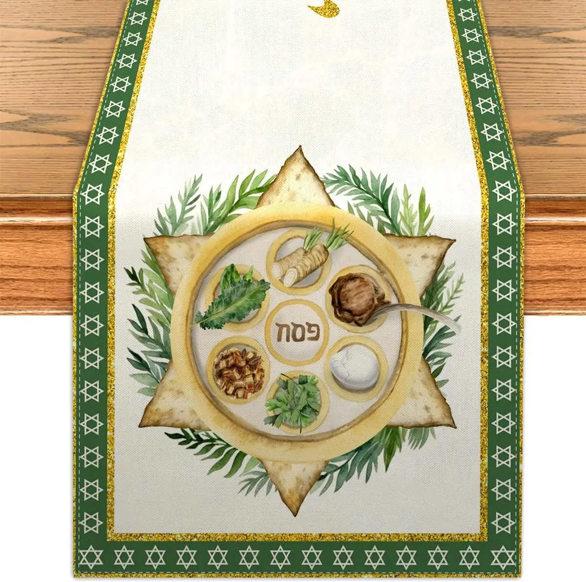 Passover Linen Table Runner Jewish Festival Decor Reusable Pesach Star of David Kitchen Dining Table Runner Passover Decorations