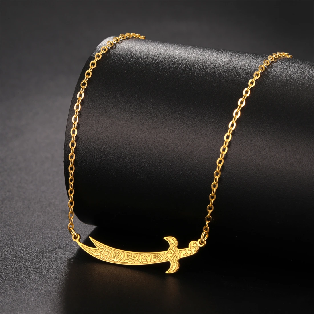 EUEAVAN Imam Ali Zulfiqar Sword Necklace Women Men Arabic Islamic Muslim Rune Carving Necklaces Religious Talisman Jewelry Gifts