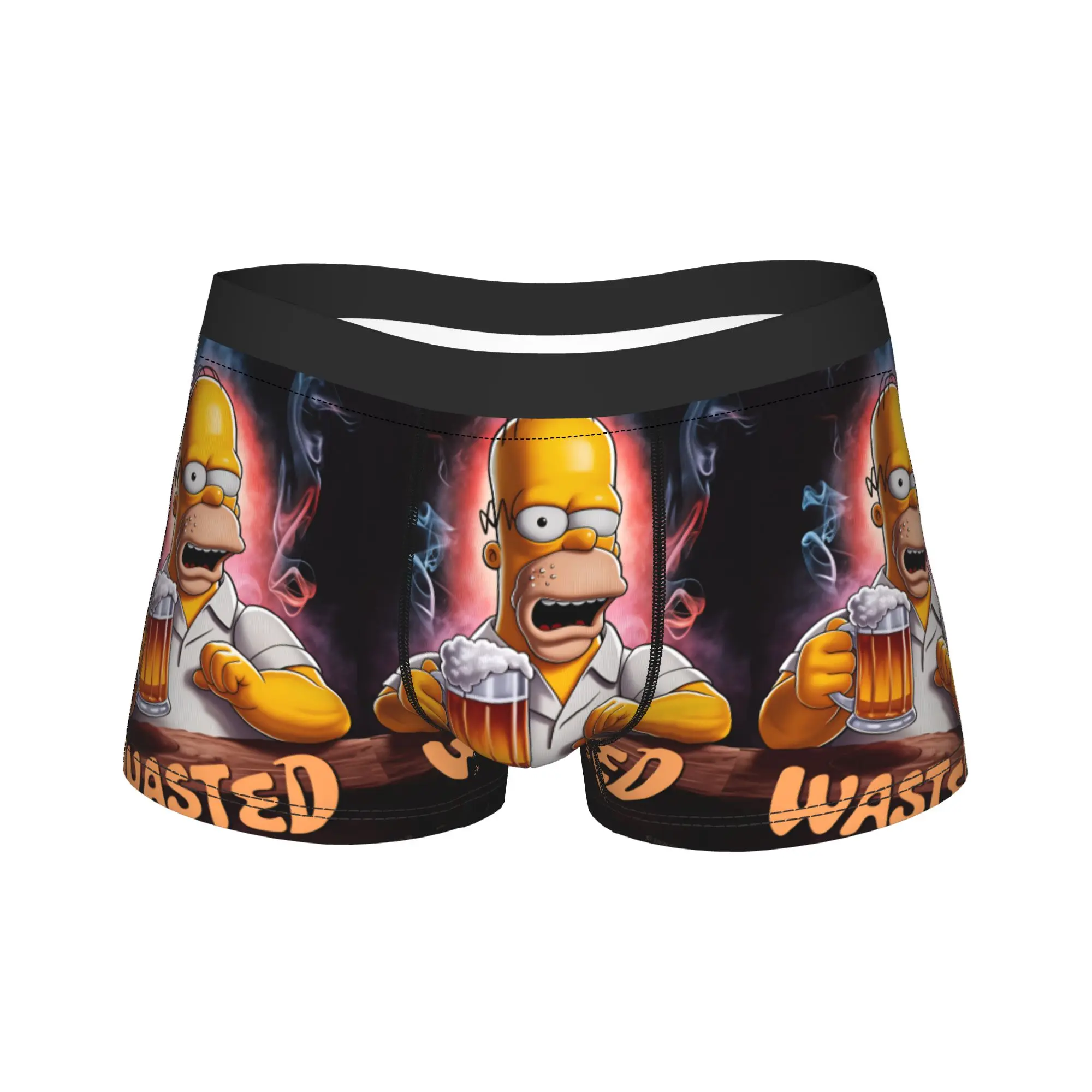 Homer S-Simpsons WASTED Moe's Tavern Underwear  Custom DIY Boxer Shorts High Quality Men's Panties Funny Boxer Brief Gift