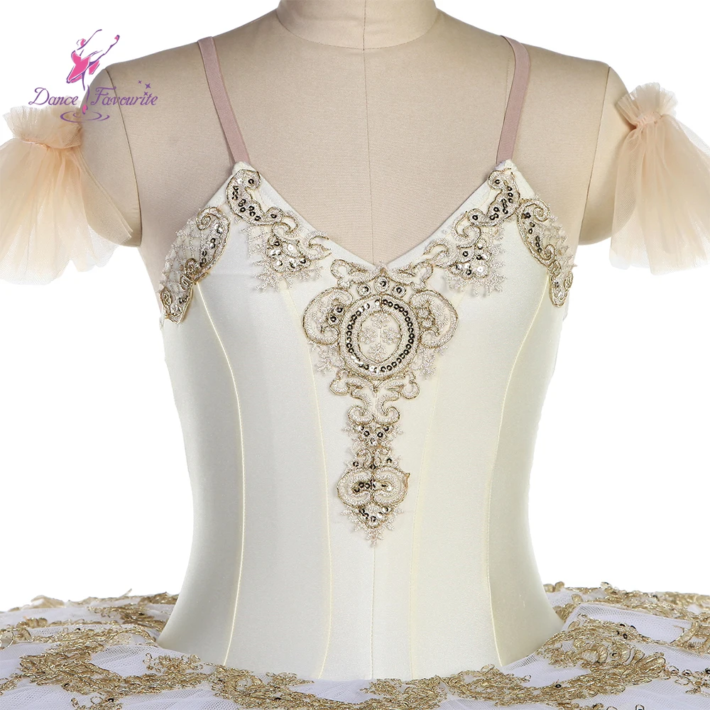 Dance Favourite Ballet Tutus BLL537 Ivory Spandex Bodice Pre-professional Ballet Tutu With White Still Tulle Tutu Gold Trim