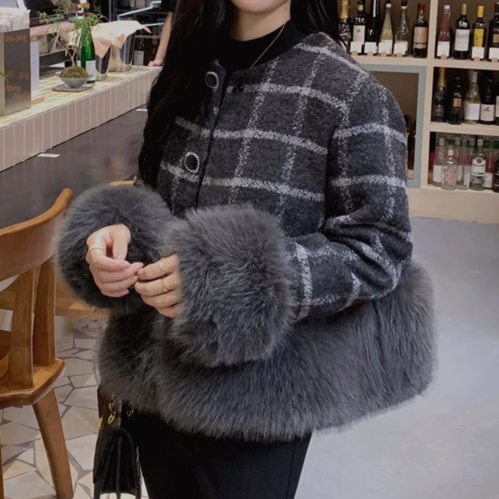 Fluffy Splicing Long-sleeved Knitted Cardigan Women's Autumn And Winter New Xiaoxiangfeng Thin Sweater