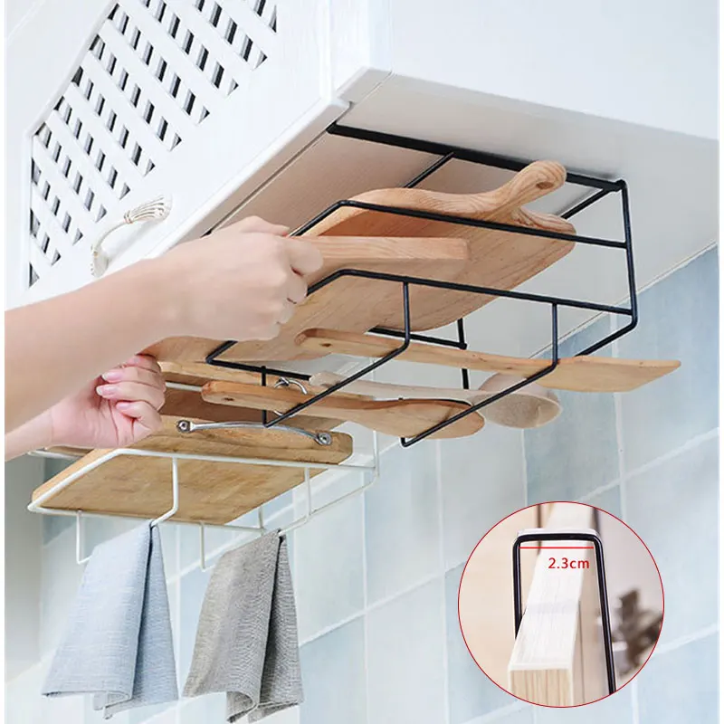 Stainless Steel Double Layer Cabinet Shelf Towel Holder Stand Chopping Board Storage Rack Wall Shelves Hanger Kitchen Accessorie