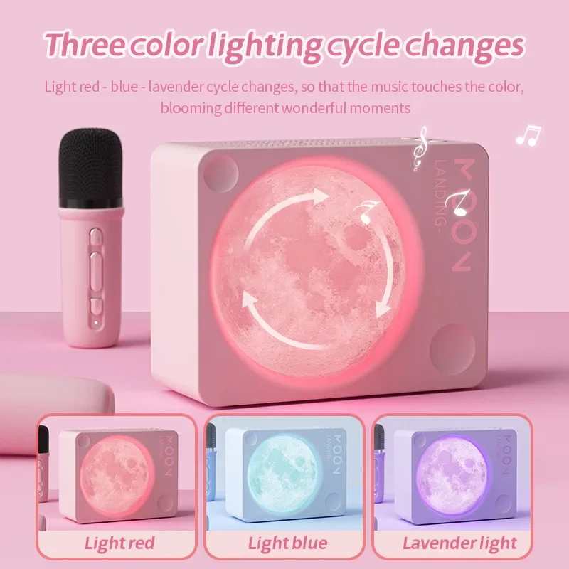 Mini Moon Light ลําโพงบลูทูธแบบพกพาเสียง Hifi เพลงกล่องไมโครโฟนคาราโอเกะไร้สายที่มีสีสัน Ambient Light Best Gif