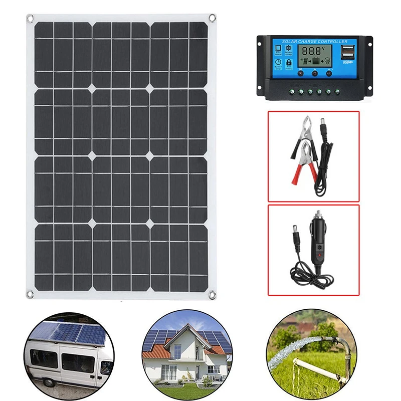 180W 12V Solar Panel Kit Dual USB Port with 20A LCD Display Solar Charge Cells Regulator Controller Protable car yacht RV Lights