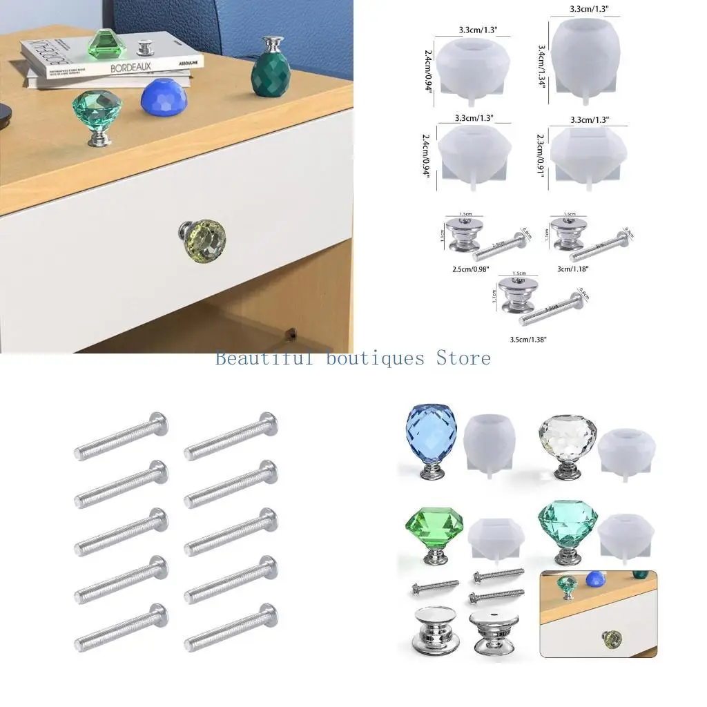 

U4LF Cabinet Drawer Knobs Mold Diamond Dresser Crystal Pull Knobs Epoxy Resin Mold for Dresser Drawer Kitchen Bathrom Cabinet