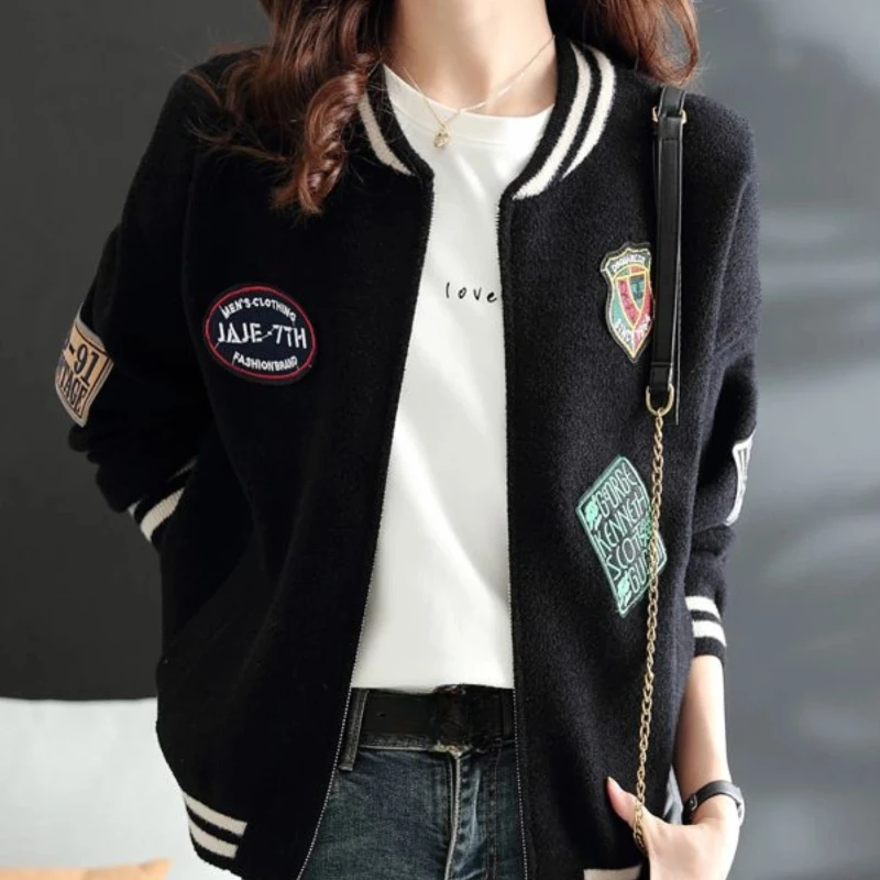 Women's Bomber Jackets Short Spring Autumn Loose Female Baseball Aviator Coats Lined Offer Modern Korean Reviews Clothes Elegant