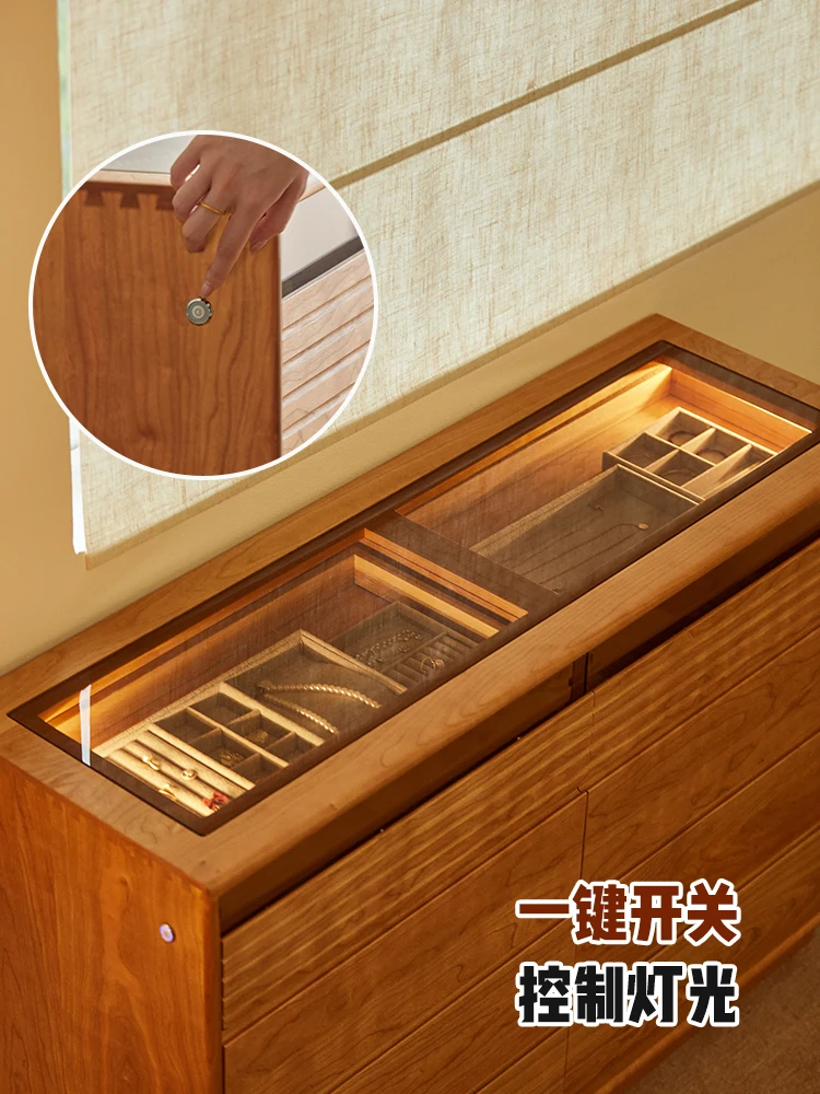 Armário ultrafino de madeira maciça de 30cm com oito baldes, armazenamento de quarto em madeira de cerejeira, armário lateral de joias de cabeceira, armazenamento estreito