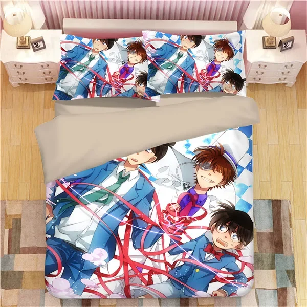 Detective Conan Bedding Anime New Cartoon Bedclothes Character Sets Twin Queen King Size Duvet Cover Pillowcase Home Textiles