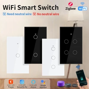 TNCE Tuya Wifi / Zigbee RF433 Sakelar Dinding Pintar AS 1/2/3/4 Gang Tombol Sensor Sentuh Tanpa Kabel Netral, Suara dengan Alexa Google Home 12 sakelar dinding homekit penjualan terbaik - №