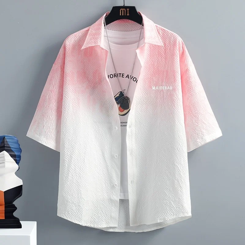 

Men's Summer Ice Sensation Thin Five-Quarter Sve Bubble irt Qui Dry adient f Sve Outerwear Casual Loose Fit