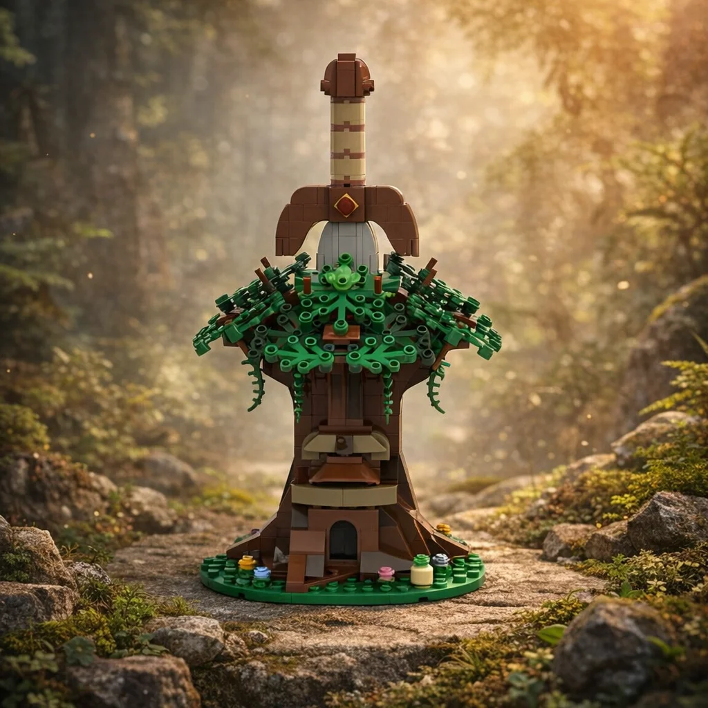 

Набор строительных блоков MOC Fantasy Treehouse & Sword, детализированный дизайн деревянного домика, модульный набор для самостоятельной сборки для взрослых и детей, креативная модель леса