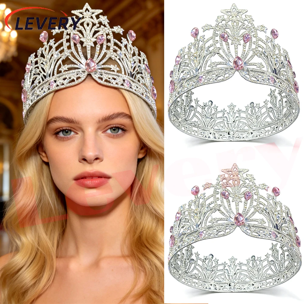 

Princess Tall Pageant Crown for Women Full Round Crown Cake Topper Elegant Hair Accessories for Prom Wedding Birthday Party
