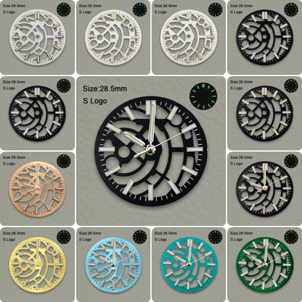 

Новый S-логотип, полый циферблат 28,5 мм, подходит для механизма NH70 NH72, высококачественный зеленый светящийся инструмент для ремонта аксессуаров для часов