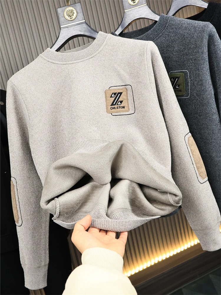 

Теплый вязаный свитер на подкладке для мужчин, цветной моющийся Urban Sle Long Sve round Ne, зимняя одежда ODM, новый S...