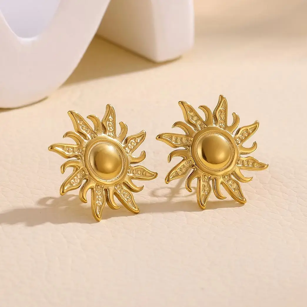 Vintage Sunflower Earrings for Women Gold Plated Stainless Steel Sun Stud Earring Daily Wear Party Hypoallergenic Jewelry Gifts