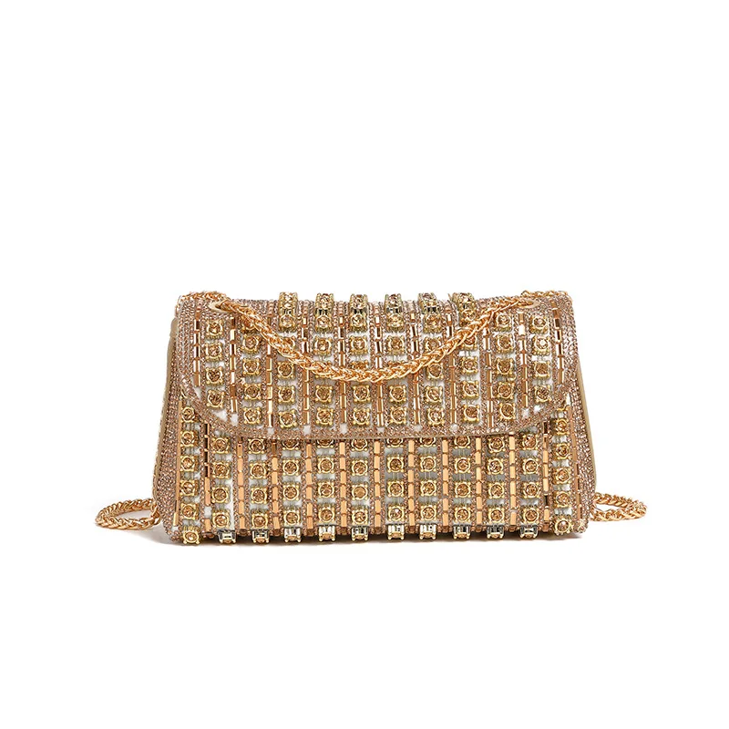 

2025 Crystal-Studded Clutch Bag - Glittering Diamond Evening Purse for Women, Elegant Chain Strap Shoulder Bag
