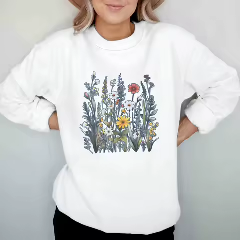 Boho Vintage Floral Matching Outfits Wildflower Print Design Sweatshirt Vintage Flower Design Funny Long Sleeve Pullover Top