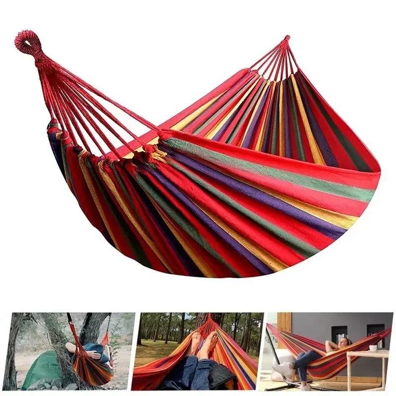 1pc Outdoor Canvas Hammock Camping Swing Hammock with Tree Ropes Load-bearing Up to 200kg Perfect for Garden Patio Backyard