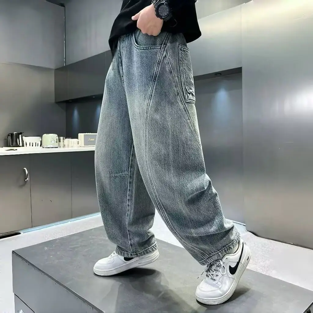 

Новинка 2023 года, джинсовые джинсы для мальчиков-подростков, свободные и повседневные стильные длинные брюки на весну и осень