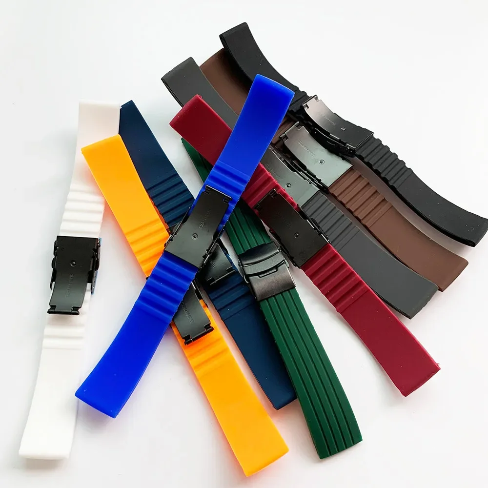 ل 18/ 20 مللي متر 22 مللي متر 24 مللي متر الرياضة ساعات سيليكون الفرقة العالمي مطاط مقاوم للمياه للطي مشبك حزام سوار إكسسوارات ل Seiko