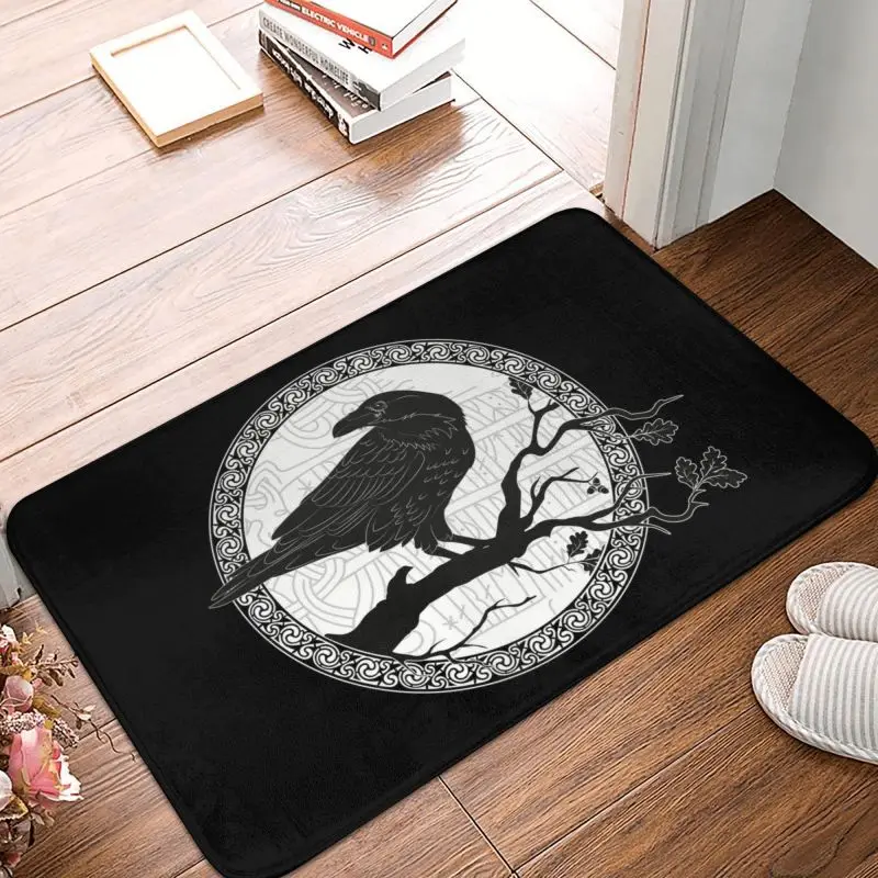 Odin Ravens Huginn Muninn Vikings Mythology Doormat Non-Slip Kitchen Bathroom Mat Garden Garage Door Floor Entrance Carpet Rug