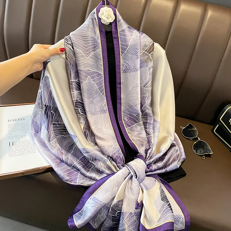 Spring Scarf Women\'s Luxury Design Scarf Silk Smooth Scarf Soft Muslim Headband Shawl Beach 85x180cm