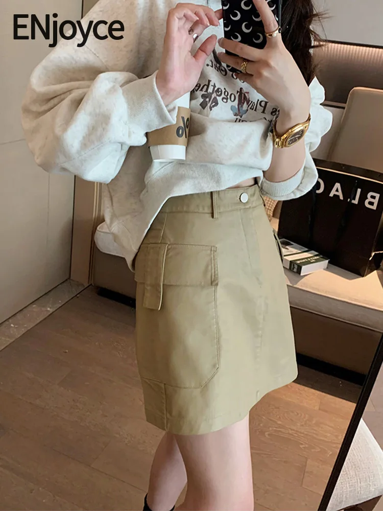

ENjoyce Vintage PU Leather Mini Skirt for Women Korean Fashion High Waist A-Line Short Skirts Y2K Girls Streetwear Spring Fall