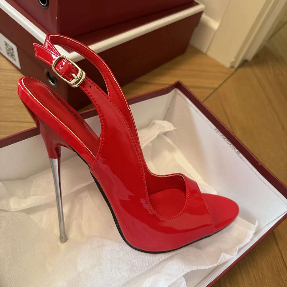 جديد وصول النساء 16 سنتيمتر المعادن عالية الكعب مثير الصنادل الحمراء الخناجر مدبب تو الكعوب نموذج رجل اللمحة تو للجنسين أحذية حجم كبير