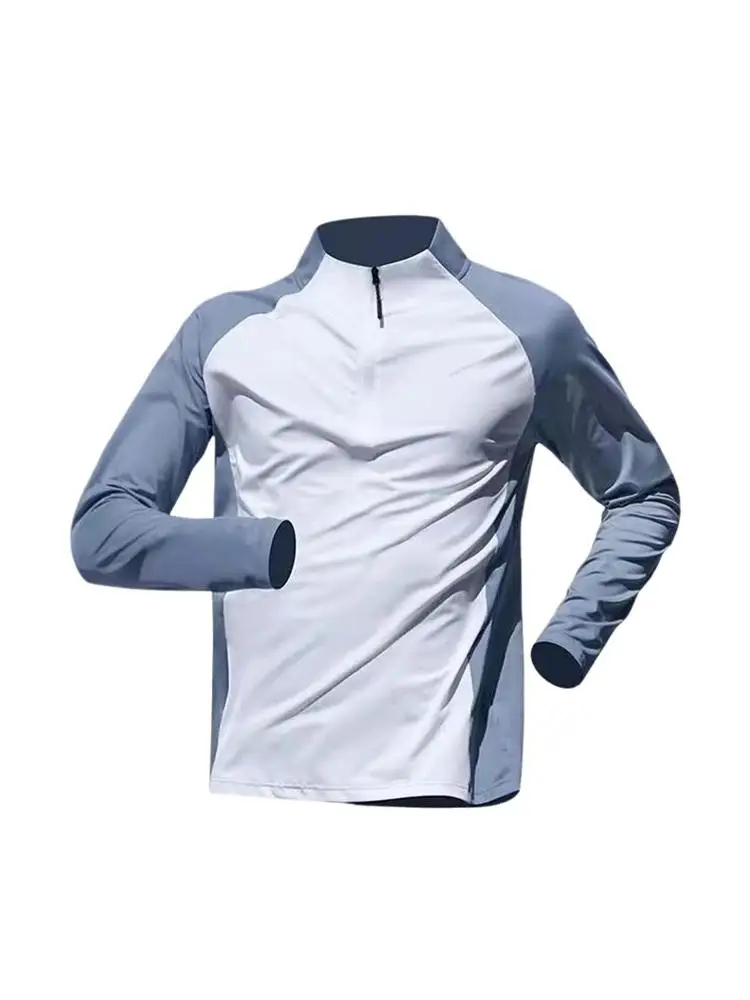 Męska koszulka sportowa z półokrągłym zamkiem błyskawicznym T-shirty treningowe Fitness Trening na siłowni Bluza kompresyjna Bieganie Piłka nożna Odzież sportowa — zdjęcie 2