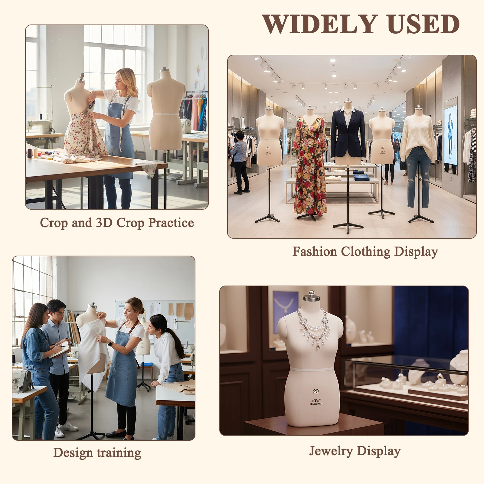 

Female Half Body Professional Dress Form Height Adjustable Sewing Mannequin Foam Body with Metal Stand for Retail Boutique Store