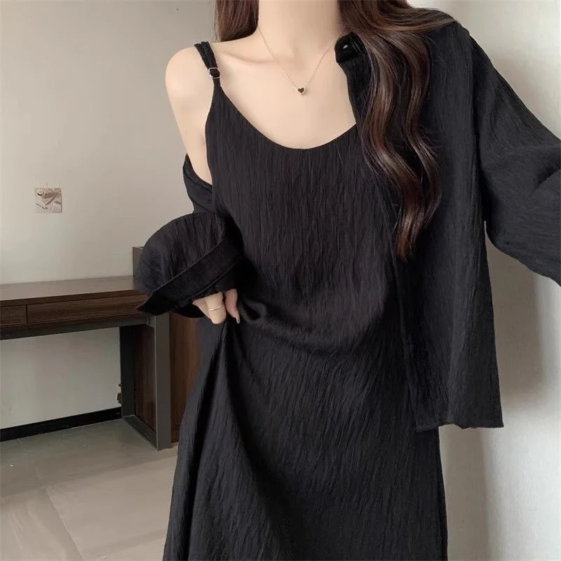 

plus Size Women's Long Sve irt Dr Casual A-Line Skirt Two-Piece Set Summer Commute Sle Korean Version Pear Body pe