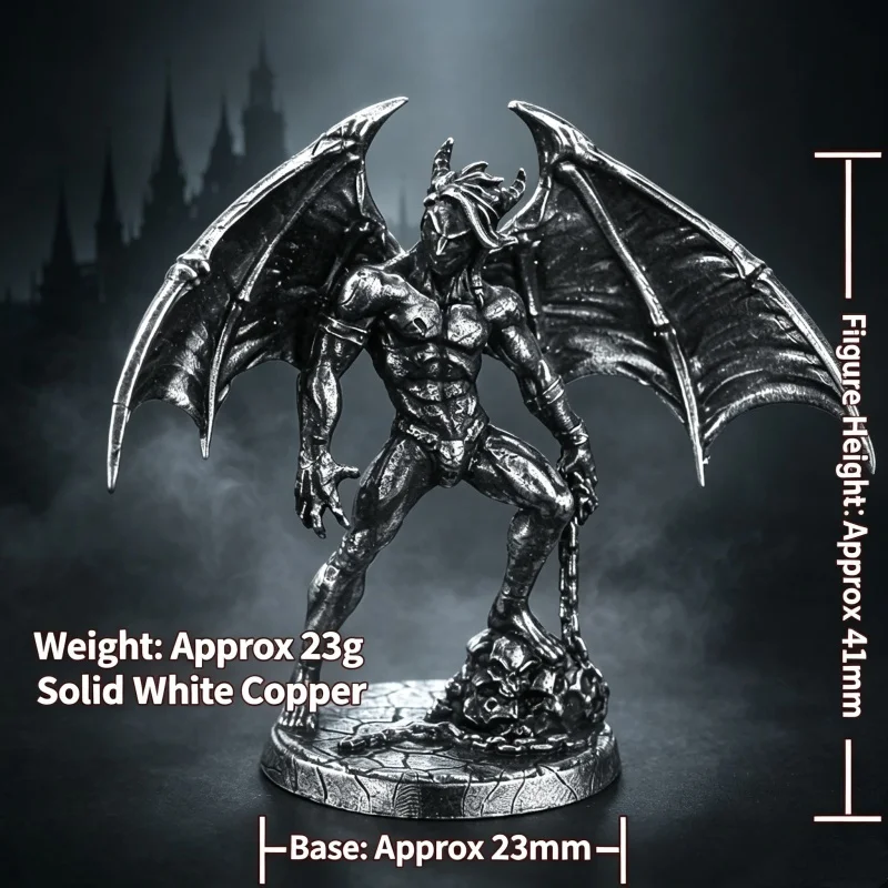Solid White Copper Fantasy Demon Warrior Miniature Metal Figurine Tabletop Wargame Model Desktop Collectible Ornament Hobby Gift