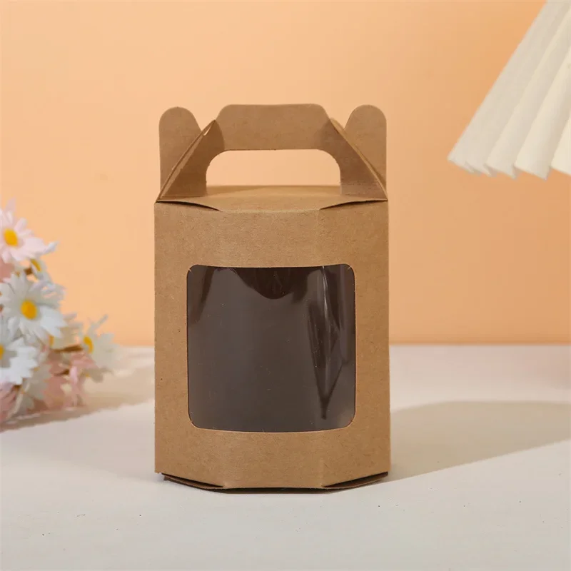 20pcs White Kraft Paper Gift Box Tote with Window Packaging for Cake Candy Cookies Storage Baking Birthday Party Favor view 4