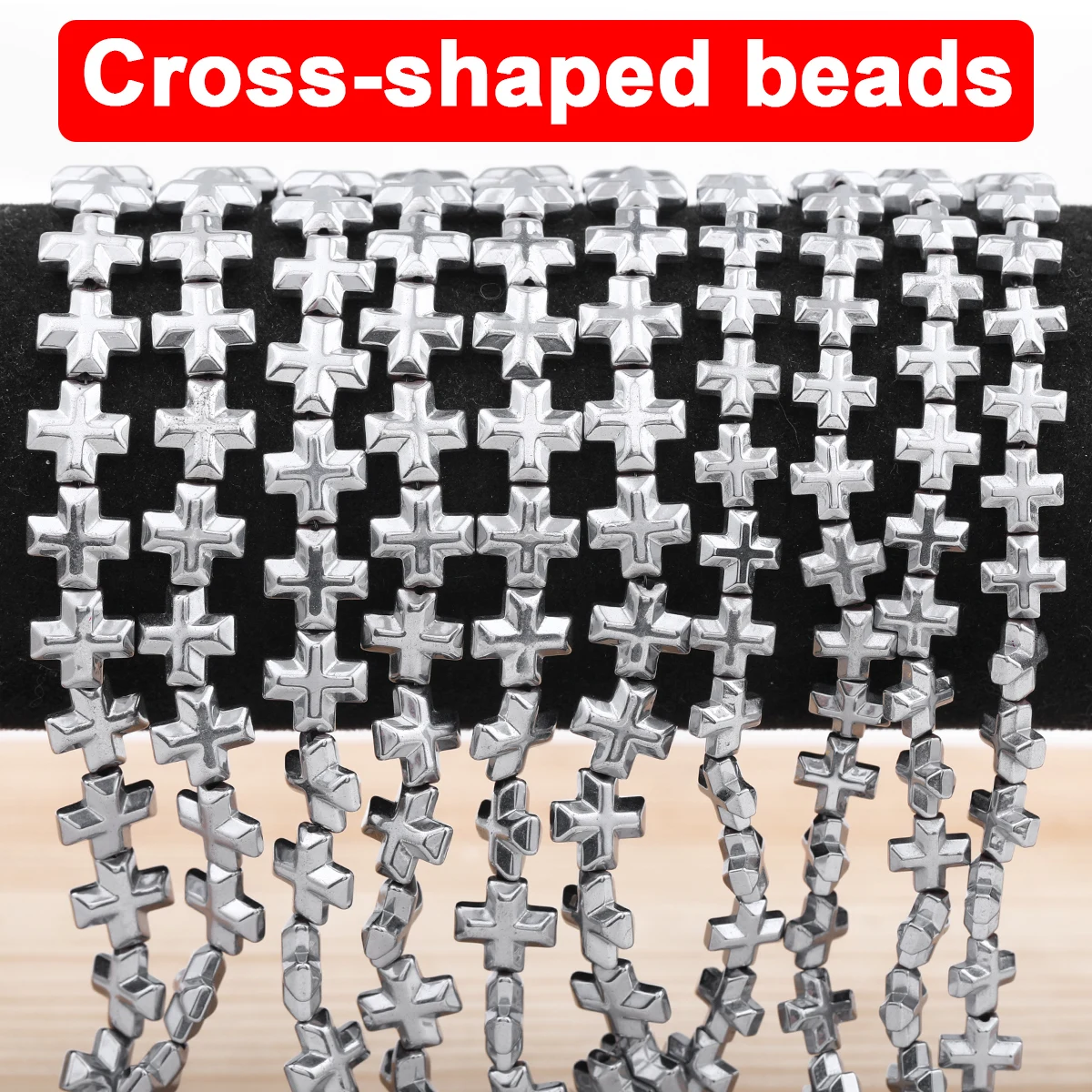 6/8/10mm Plated Silvery Color Slanted Cross Hematite Loose Beads Diagonal Cross Hematite Beads For DIY Bracelet Necklace Jewelry