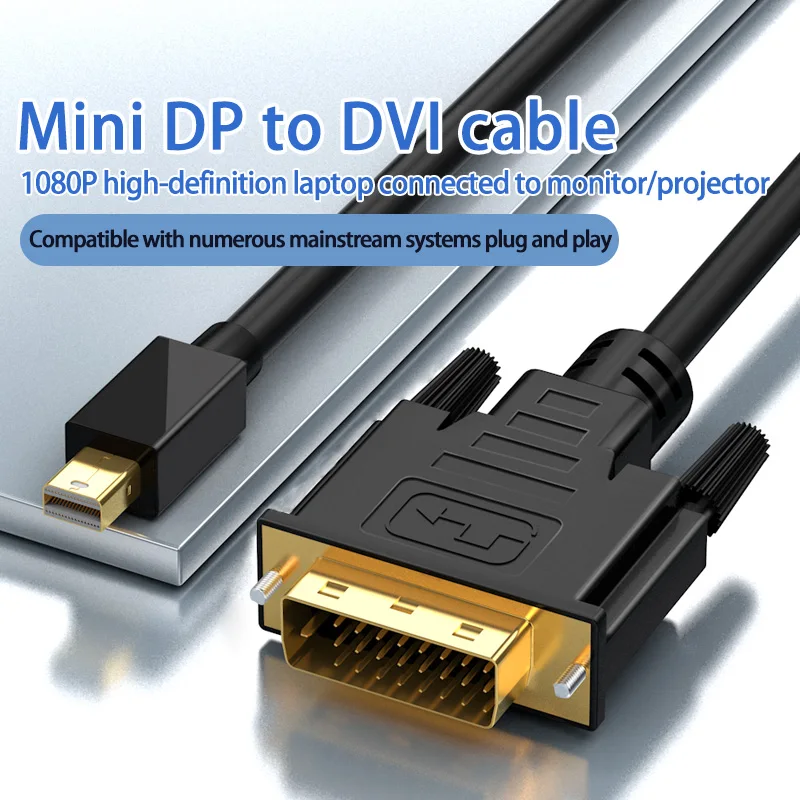 Mini DP to DVI Adapter Cable Mini DisplayPort Male to Male Converter Notebook Thunderbolt Connection Monitor Projector Headset