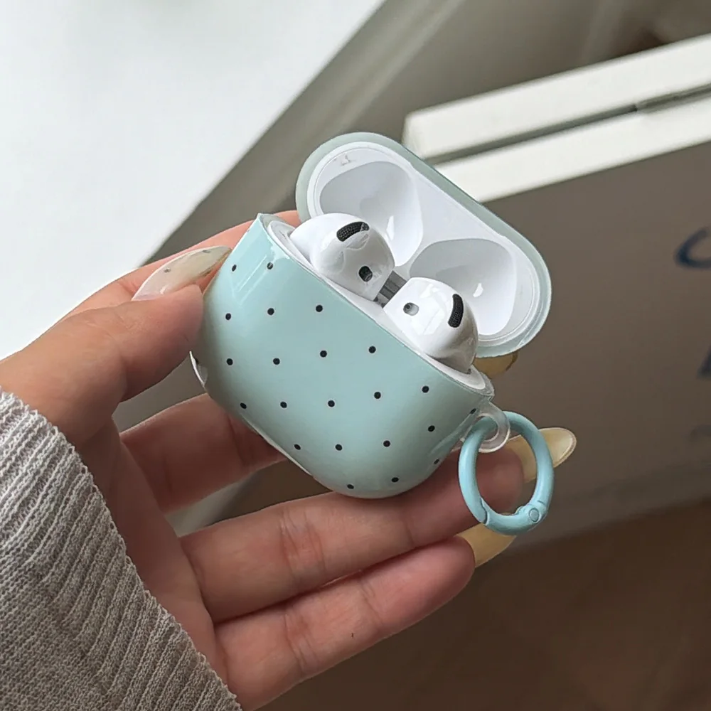 Cute Candy Macaron Color Black Polka Dots Glossy Silicone Earphone Case for AirPods 4 With Keychain for AirPods 1 2 3 Pro 3 2 view 4