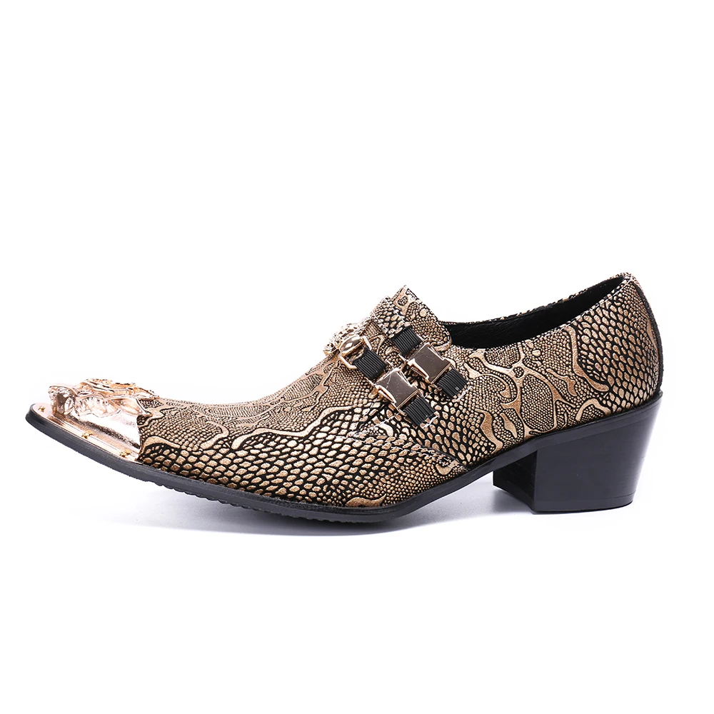 Christia Bella Italian Style Metal Pointed Toe High Heels Men Business Formal Shoes Genuine Leather Men Party Dress Oxford Shoes