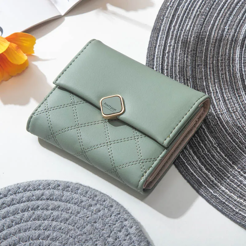 

New Fashion Simple Three Fold Short Wallet For Womens soft PU Leather Small Plaid Coin Purse Card Holder Ladies Clutch Female