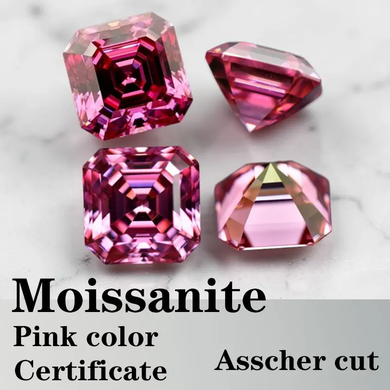

Moissanite VVS1 Square Shape Asscher Cut Pink Color Certificate Synthetic Gemstone