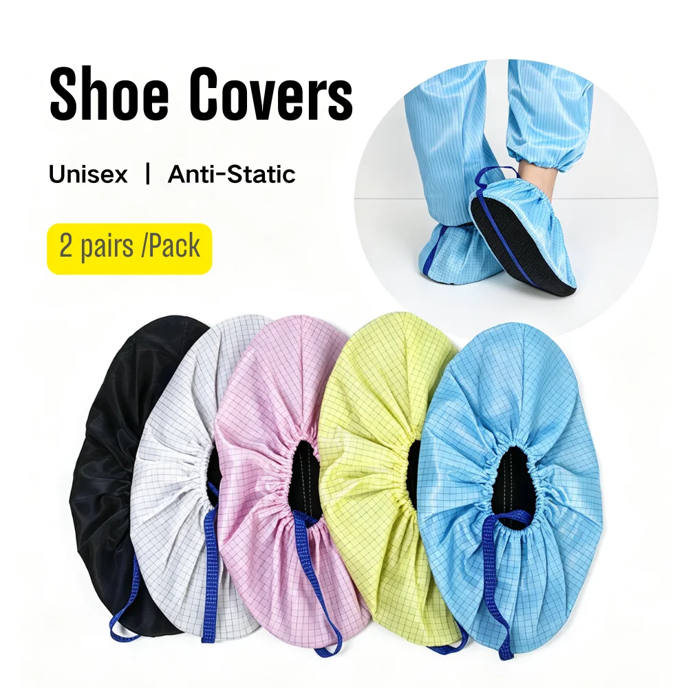 2 Pairs Unisex Anti-static Shoe Covers Dust-free with 5mm Mesh Conductive Thread and Soft Sole Cleanroom Protective Shoe Covers