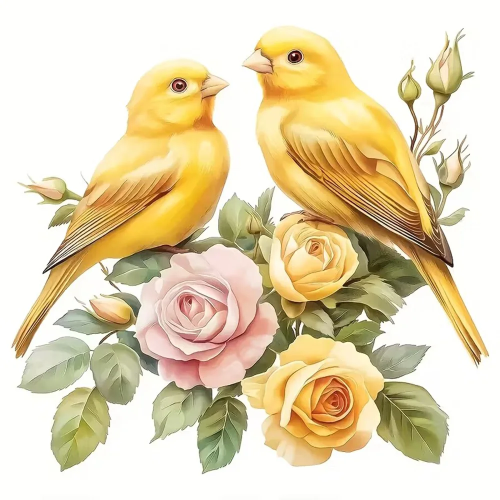 Yellow flowers and yellow birds vinyl Decal Stickers Scratch Blocking Self-Adhesive Waterproof Decal, Used for Car, Laptop