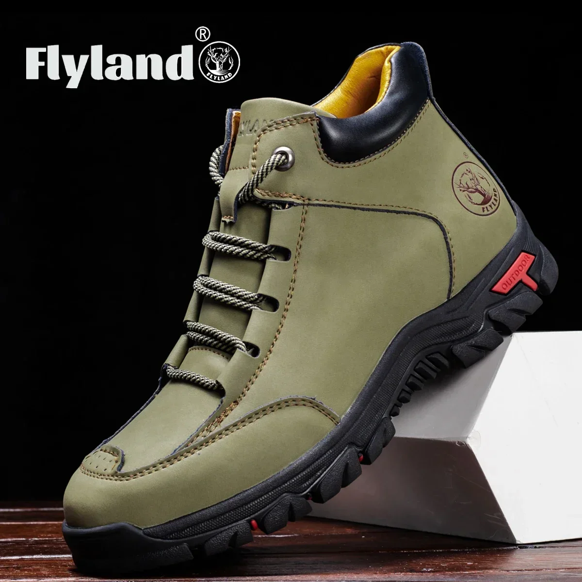 FLYLAND Men\'s Ankle Boots All Seasons Classic Casual Leather Shoes Handmade Boots Gig Size