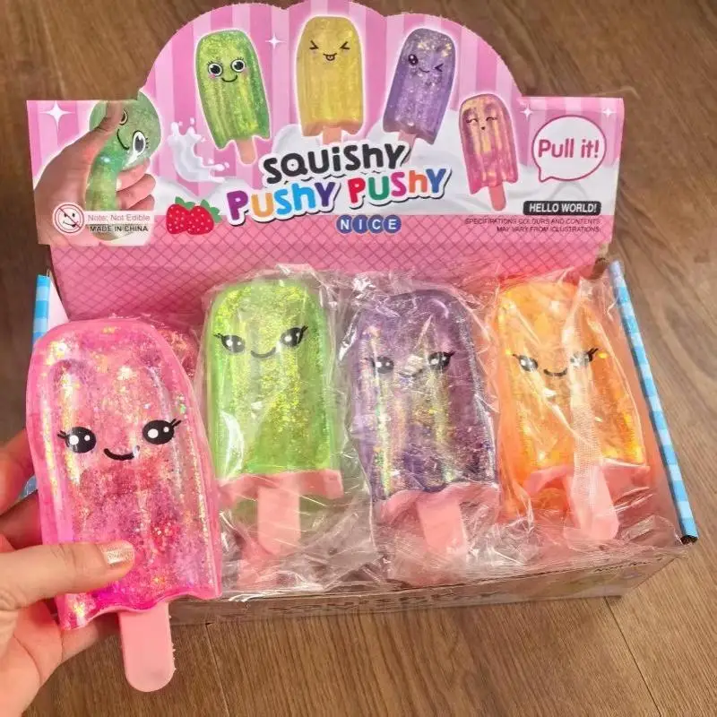 Juguete antiestrés de gelatina con purpurina, diseño de paleta de helado, de subida lenta, suave, tipo mochi, para niños, regalo, decoración de escritorio