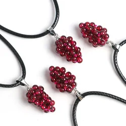 Natural Garnet Pendant Necklaces Reiki Crystal Red Grape Shaped Energy Stone Healing Real Wine-Red Beads Gemstones Women Jewelry