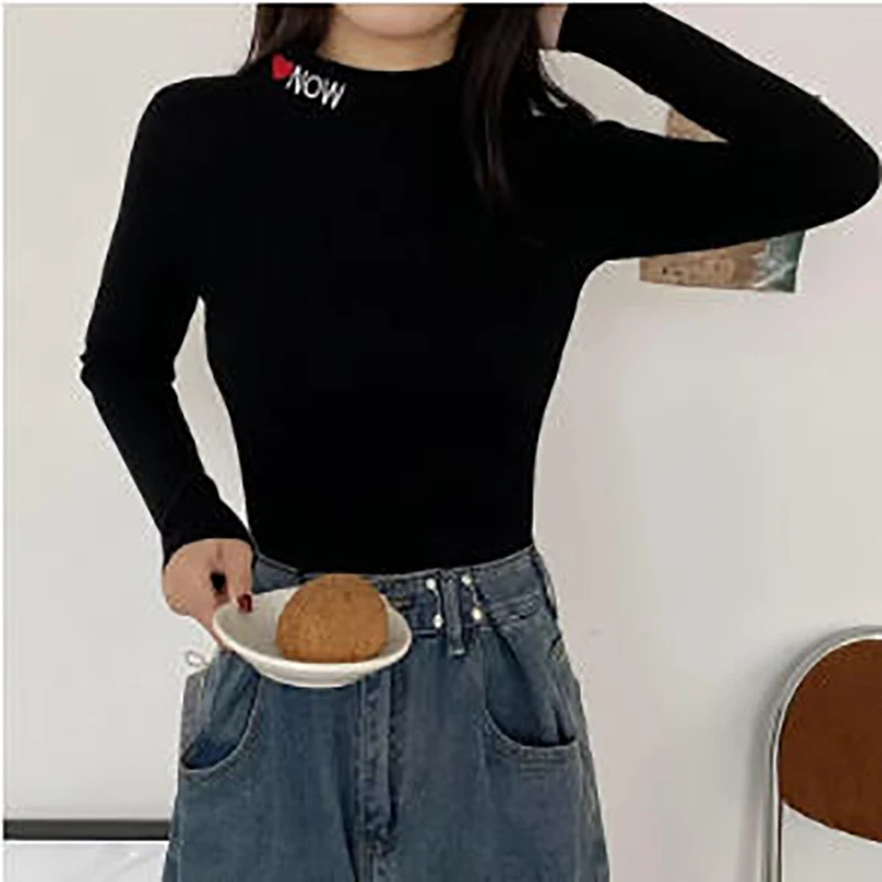 

Женский однотонный базовый вязаный свитер ITOOLIN с длинными рукавами, повседневный облегающий пуловер в корейском стиле, простая и элегантная одежда, свитер