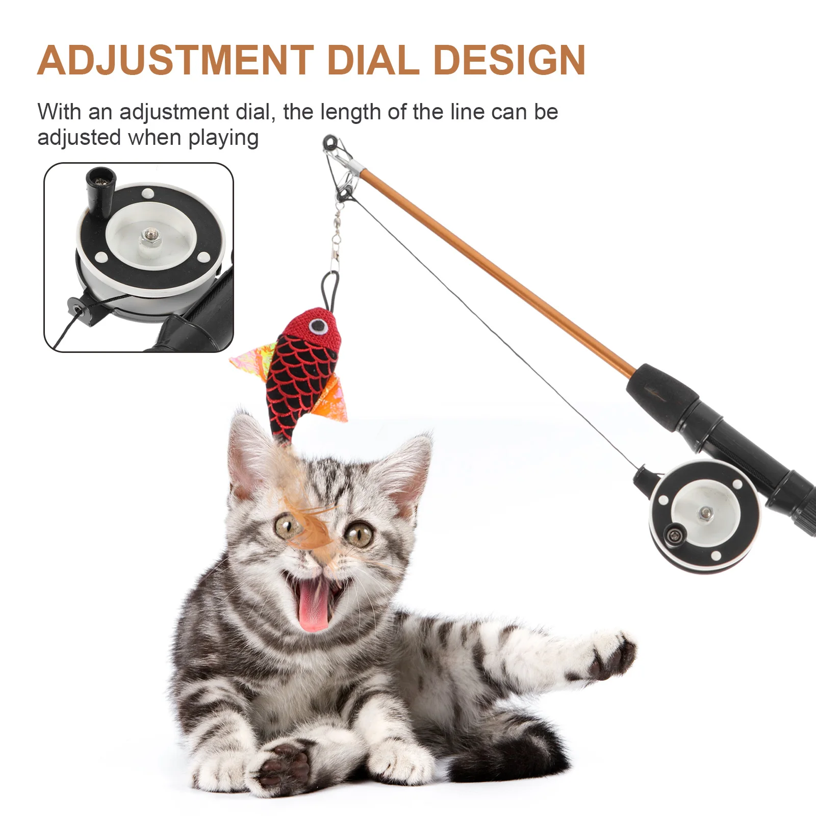 

Fishing Rod Cat Teaser Stick Retractable Wand Toy Durable EVA ABS Plastic Rubber Polyester Silver Vine Stainless Steel Nylon