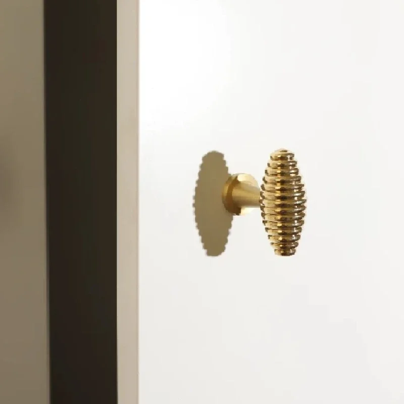 Solid Brass Ribbed Drawer Knobs,Gold Conical Threaded Cabinet Pulls, Single Hole Furniture Handles for Dresser Kitchen Cupboard