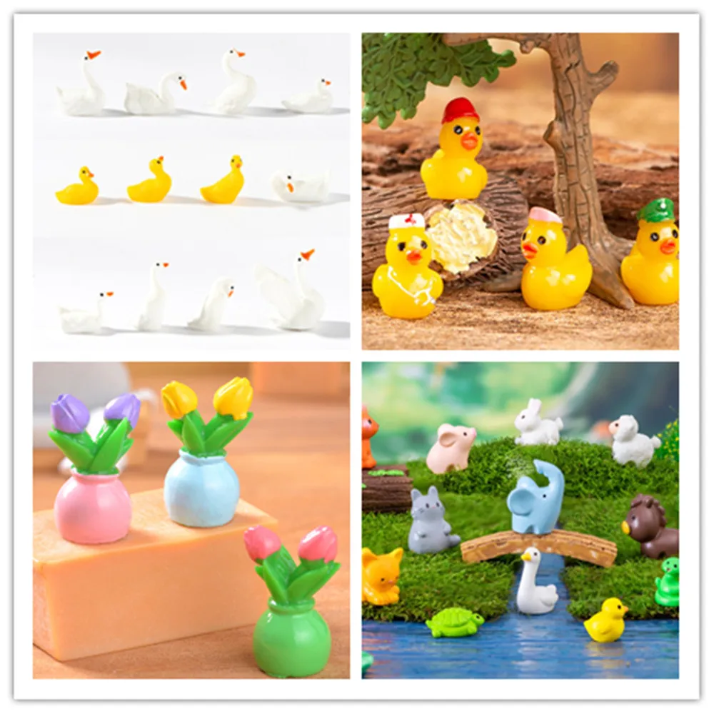 100 Kawaii Mini Resin Cartoon Animal Duck Goose Garden Miniatures Terrarium Figurines Home Decor DIY Crafts Accessories